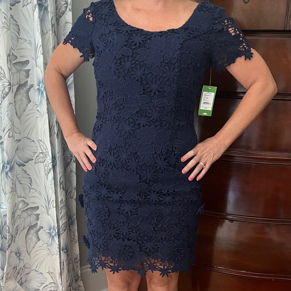 Lilly Pulitzer Navy Floral Lace Mini Dress
